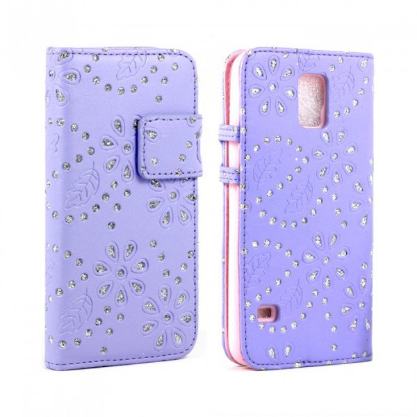 Wholesale Samsung Galaxy S5 Diamond Flip Leather Wallet Case with Stand (Purple)